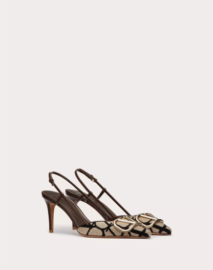 VLOGO SIGNATURE SLINGBACK PUMP IN TOILE ICONOGRAPHE 80MM